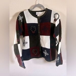 Christopher & Banks Multicolor Christmas Winter Vintage Patchwork Cardigan